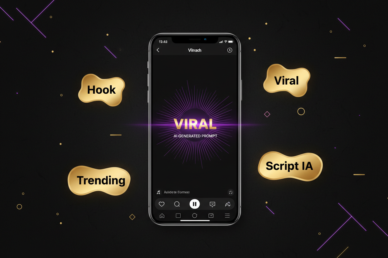 Pack 40 Prompts IA TikTok Viral – mockup dark luxury smartphone