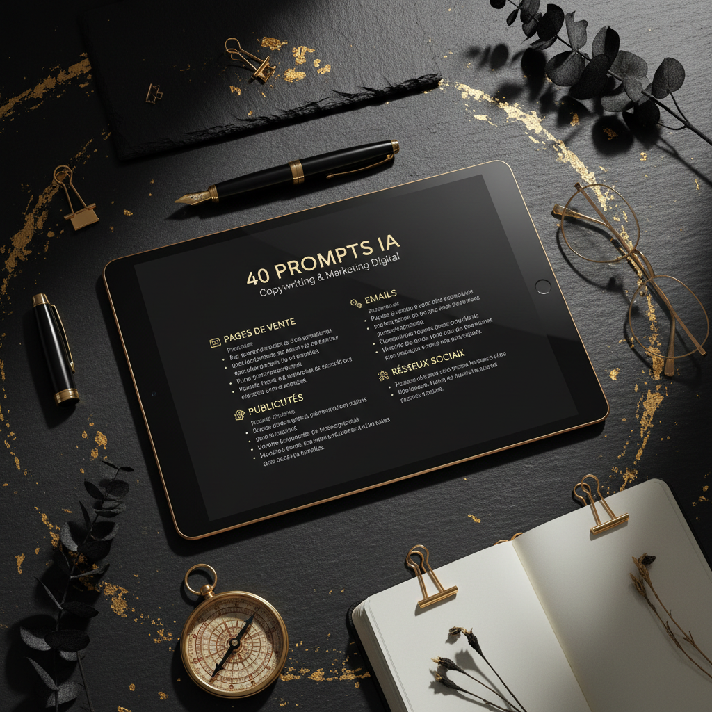 Liste des 40 prompts copywriting sur tablette