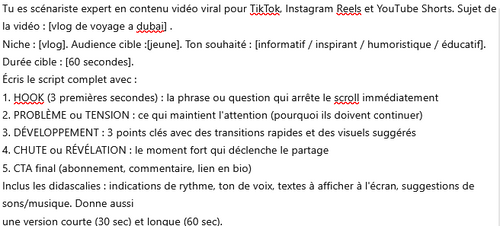 Crée des TikToks Viraux avec l'IA – Pack 10 Prompts Premium