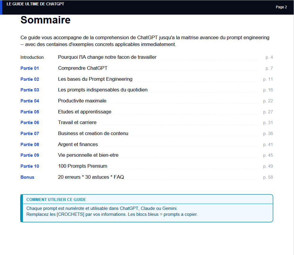 Le Guide Ultime de ChatGPT — 100+ Prompts Premium | PDF