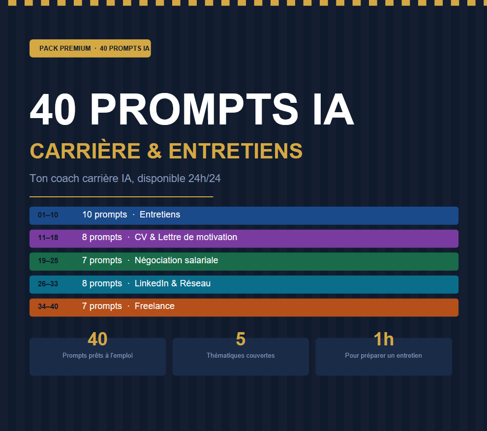 Pack premium 40 Prompts IA – Entretien & Carrière | Décroche le Job de Tes Rêves