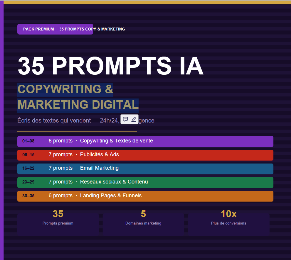 Pack premium 35 Prompts IA – Copywriting & Marketing Digital