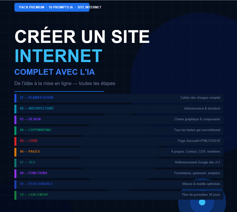 SITE IA PACK premium 10 prompts – Créer un Site Internet Complet avec l'IA : De l'Idée à la Mise en Ligne