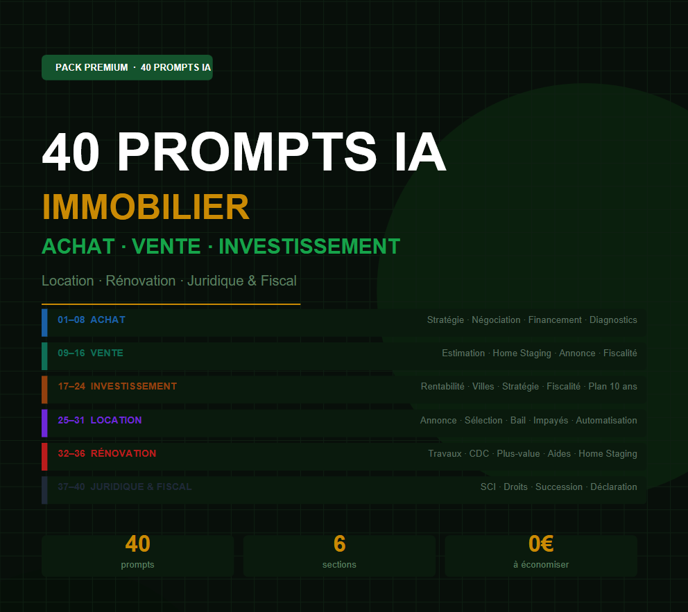 40 PROMPTS IA IMMOBILIER PREMIUM – Achat, Vente, Investissement, Location & Juridique